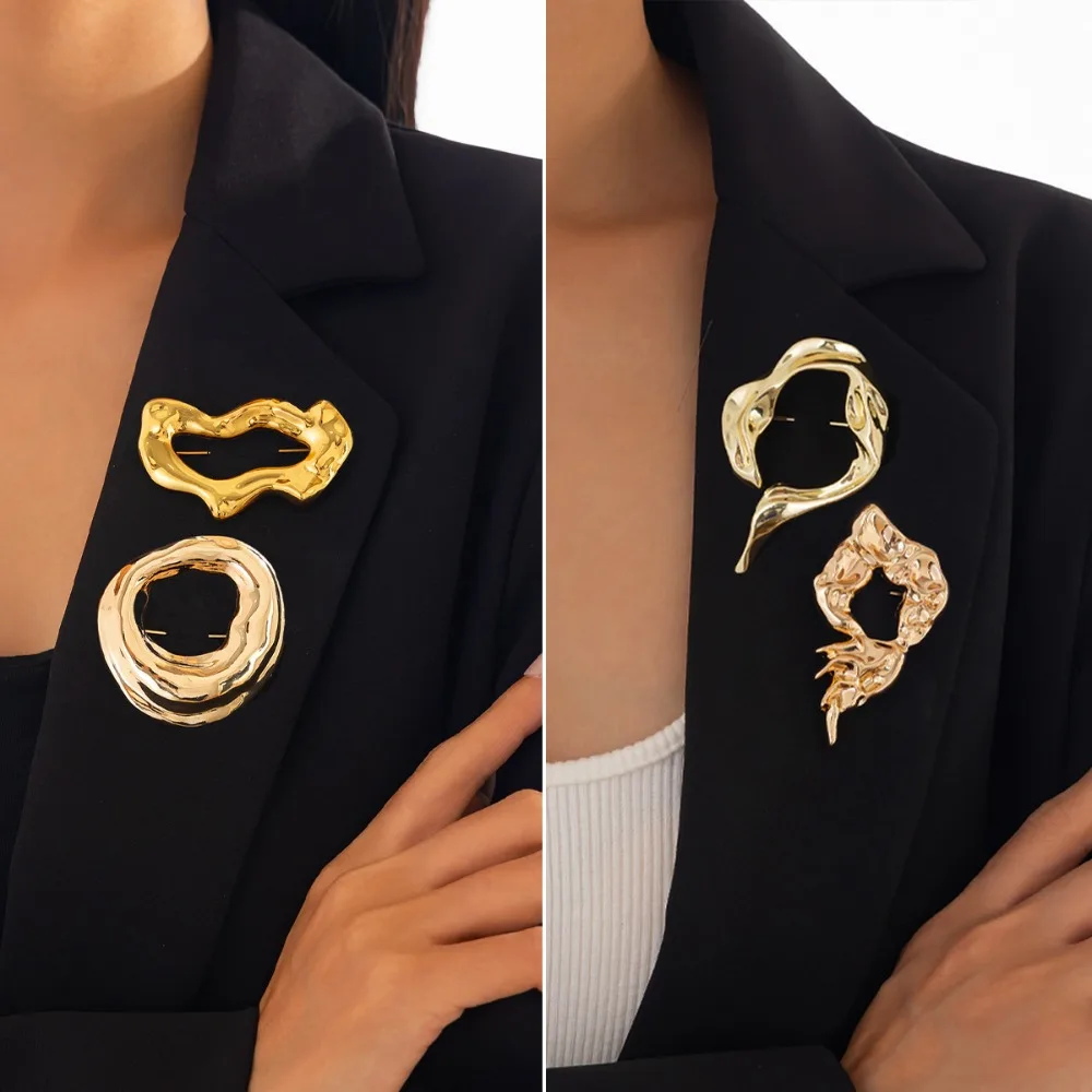 Personality Exaggerated Irregular Geometry Lava Liquid Metal Brooch for Women Party Suit Clothing Pins Jewelry Accessories Gifts