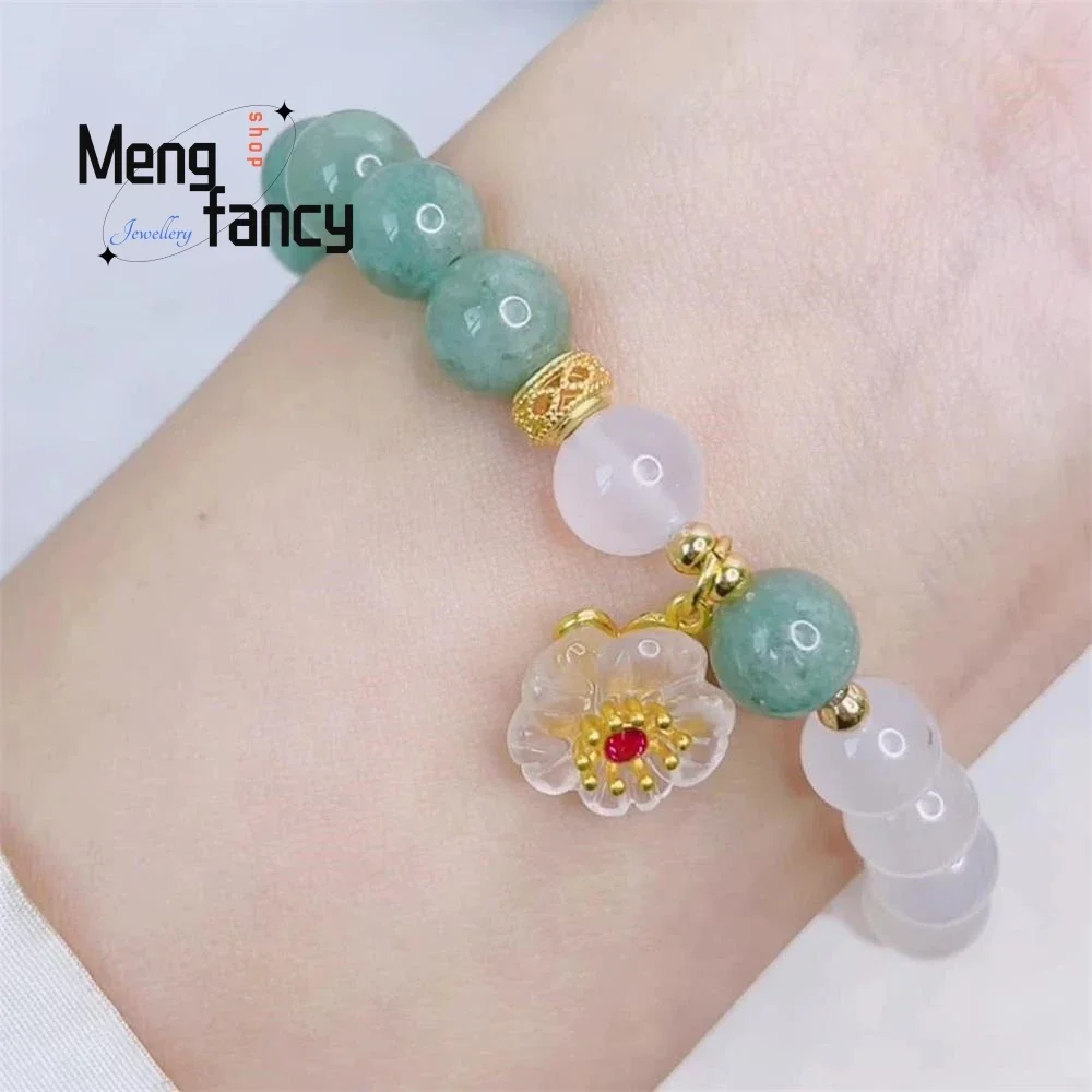 

Natural Powder Crystal Cherry Blossom Bracelet Female Charm Ancient White Agate Beaded Bracelet Ethnic Wind Fashion Fine Jewelry