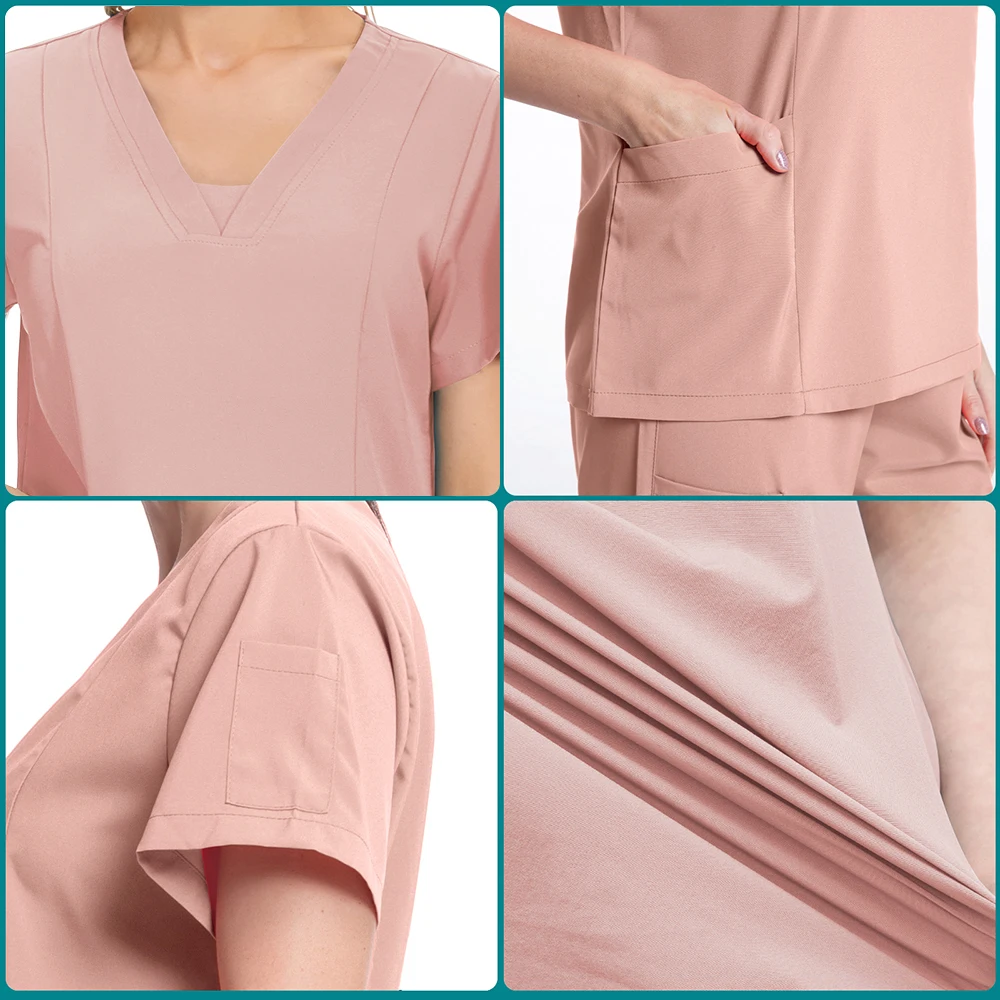 Uniforme d'infirmière avec poches pour femmes, chemisier d'infirmière, vêtements cliniques dentaires, vêtements de travail de salon de beauté, chemise de travail médicale