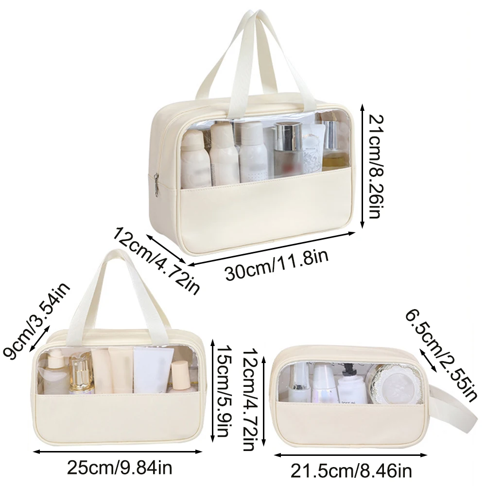 New Summer Beige Transparent Waterproof Makeup Bag Travel Wash Storage Bag Portable Fitness Swimming Handbag PVC