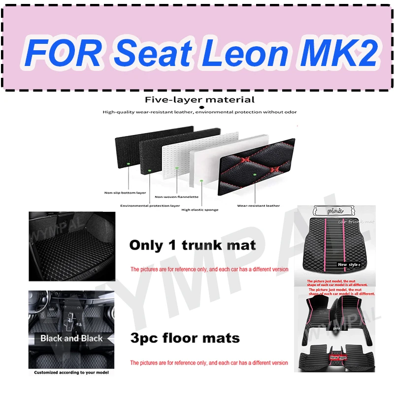 

LUXURY "Custom Automotive Car Floor Mats For Seat Leon MK2 2006 2007 2008 2009 2010 Auto Luxury Leather