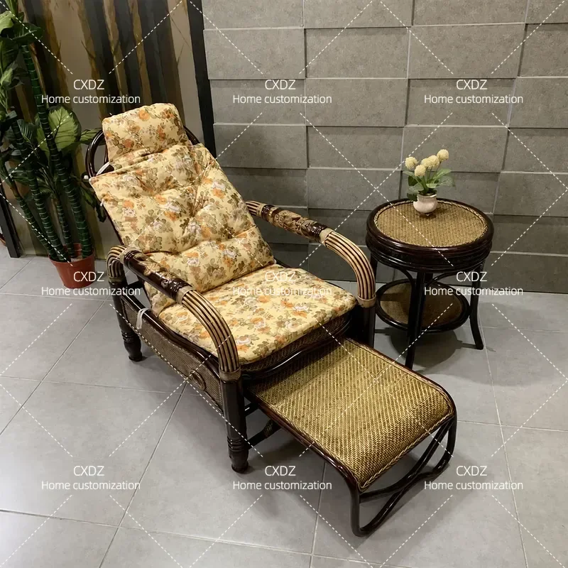 Natural Rattan Rocking Chair Folding Recliner for Elderly Balcony Lounge Sofa Household Leisure Lazy Free Chair for Lunch