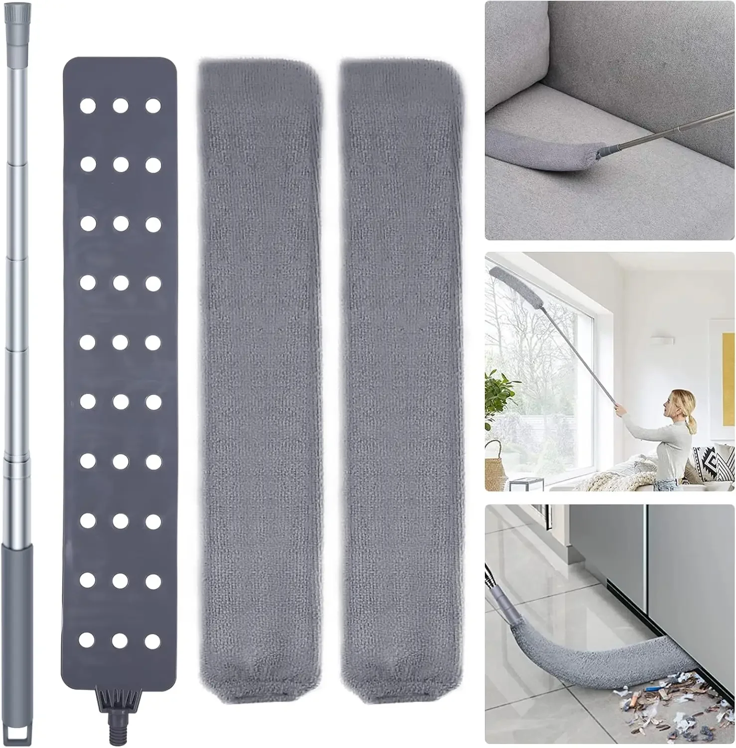 Retractable Gap Dust Cleaner Cleaning Tools with 2 Microfiber Dusting Cloths Long Handle 60inches Washable and Retractable Duste