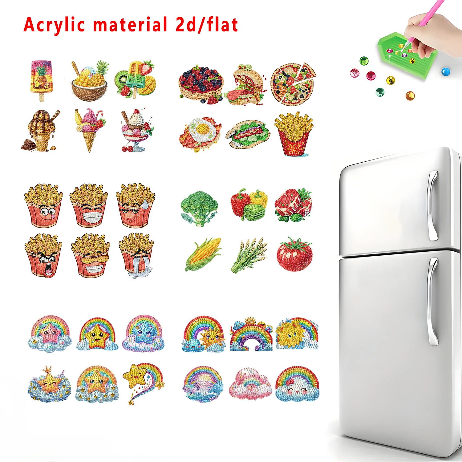 

Набор из 6 магнитов на холодильник с алмазной вышивкой, с дизайном мультяшных блюд, десертов и закусок, для самостоятельного украшения холодильника