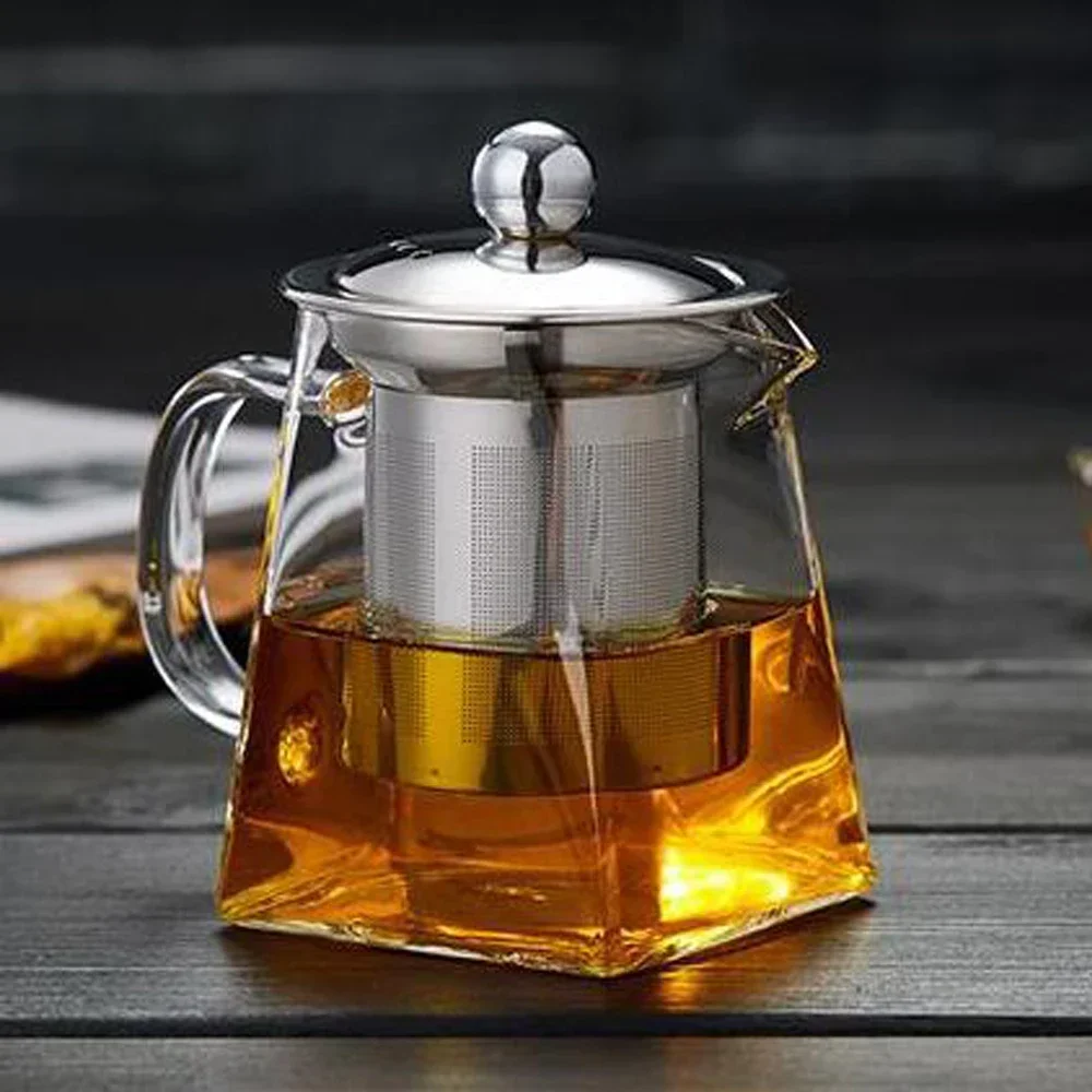 Transparent Teapot Glass With Infuser Heated Resistant Container Flower Tea Herbal Pot Mug Kettle Square Filter Glass Teawarele