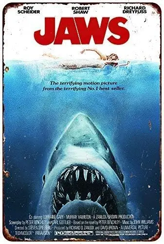 Blechschild 1975 Jaws Film Vintage-Look Reproduktion Metallschild