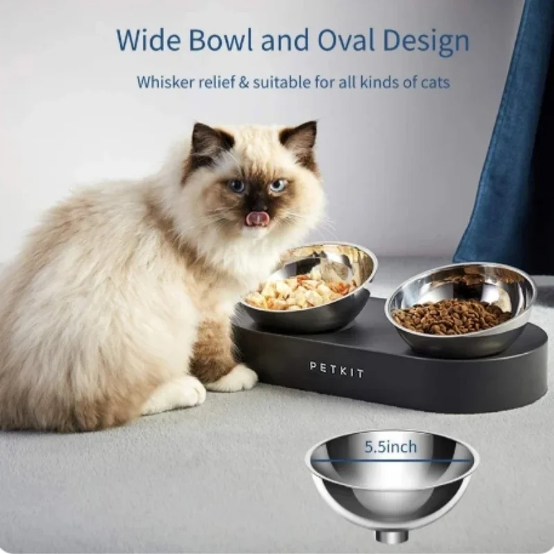 Petkit Pet Cat Bowl Prevent Kitty Spinal Fatigue Adjustable Height Stainless Steel Material Pet Food & Water Double Bowls