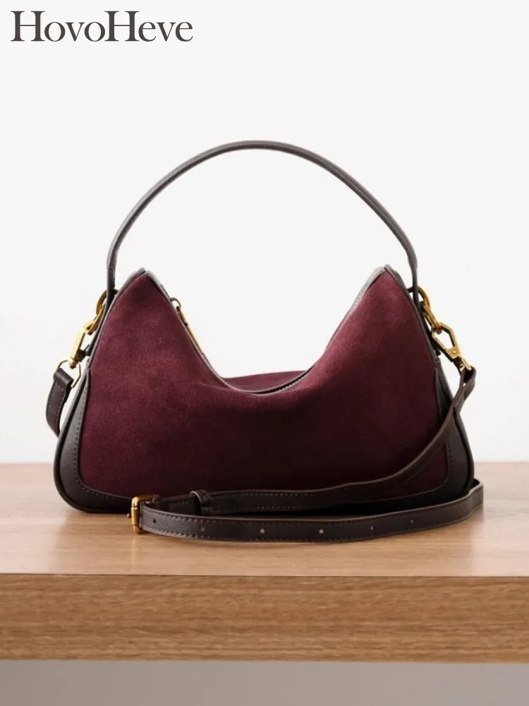 

Office Ladies Elegant Suede Cowskin Genuine Leather Tote Handbag Women Spliced Design Single Shoulder Bag Vintage Messenger Bags