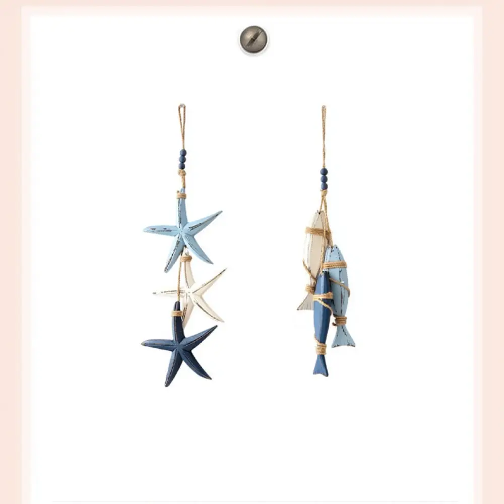 Mediterranean Wood Starfish Fish Hanging Ornament Ocean Inspired Wall Decor For Restaurant Cafe Coastal Theme
