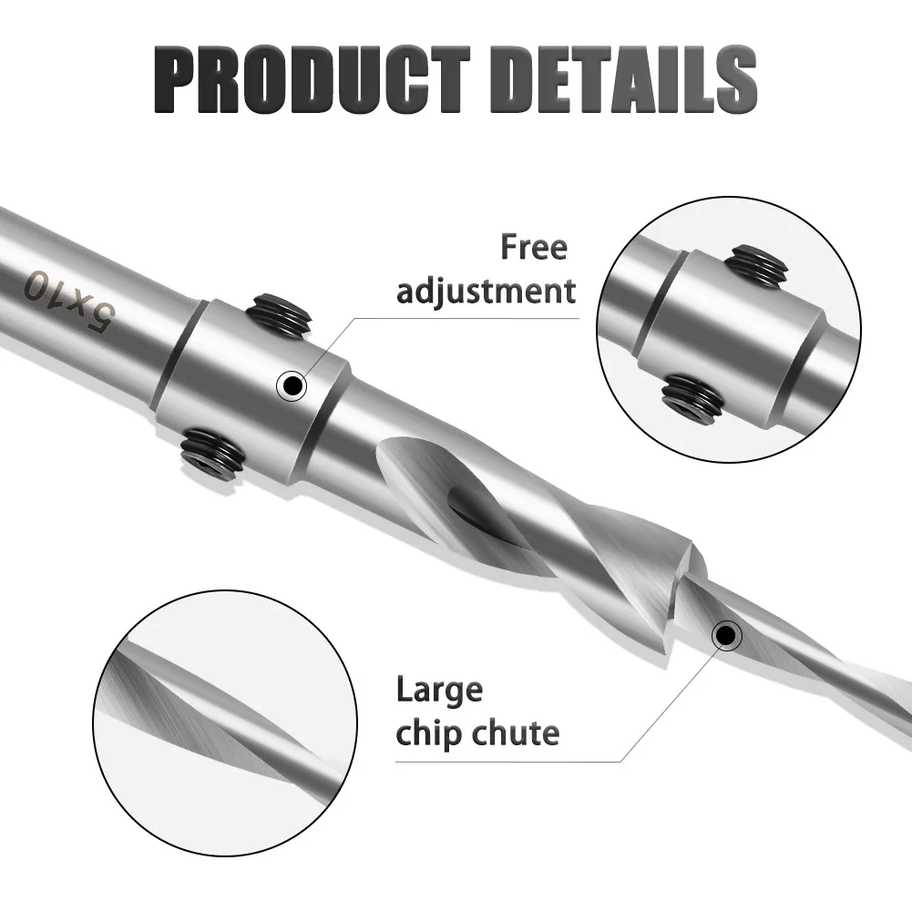 1 buah mata bor Countersink dengan kedalaman berhenti chamfer pengeboran Counterbore untuk kayu plastik 10MM mata bor Shank