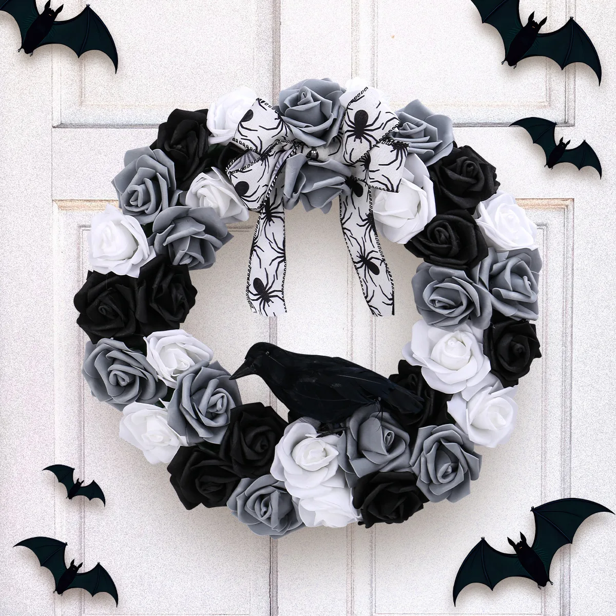 

Halloween Decorations Supplies Crow Roses Wreath Gothic Garland Creepy Decor Festival Party Door Hanging Halloween Home Decor