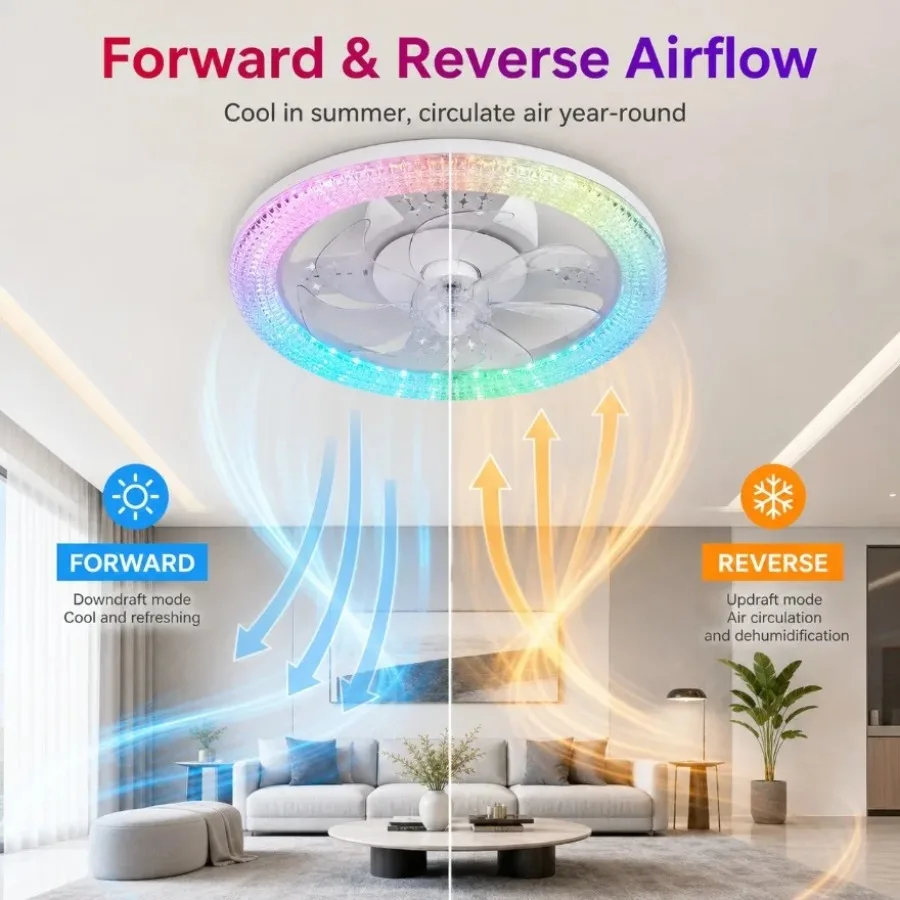Tuya Smart RGB Ceiling Fan Light  APP Remote Control 6 Speed 3CCT Dimmable LED Fan Lamp for Bedroom Living Dining Room Kitchen