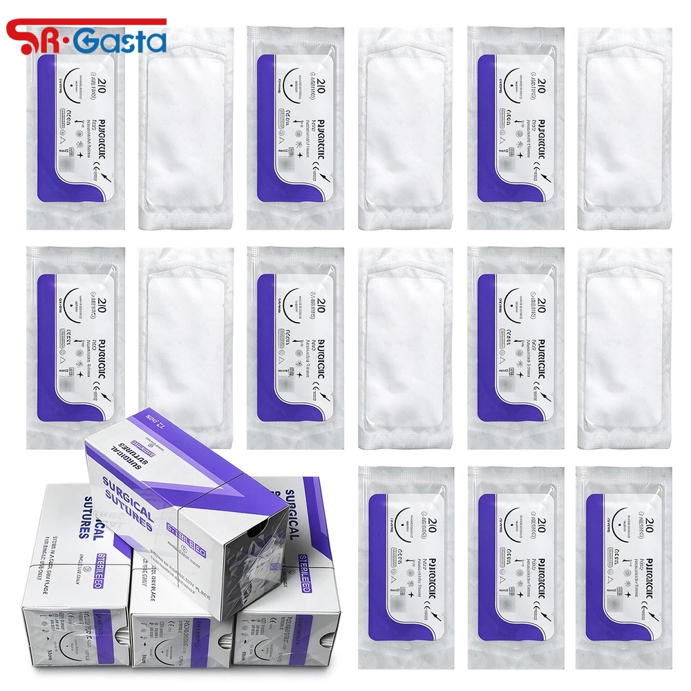 12Pcs Suture Thread With Needle Pet Dog Specific PGA 910 90CM With Needle 0 1 2 1/0 2/0 3/0 4/0 Teaching Hospital Exercises