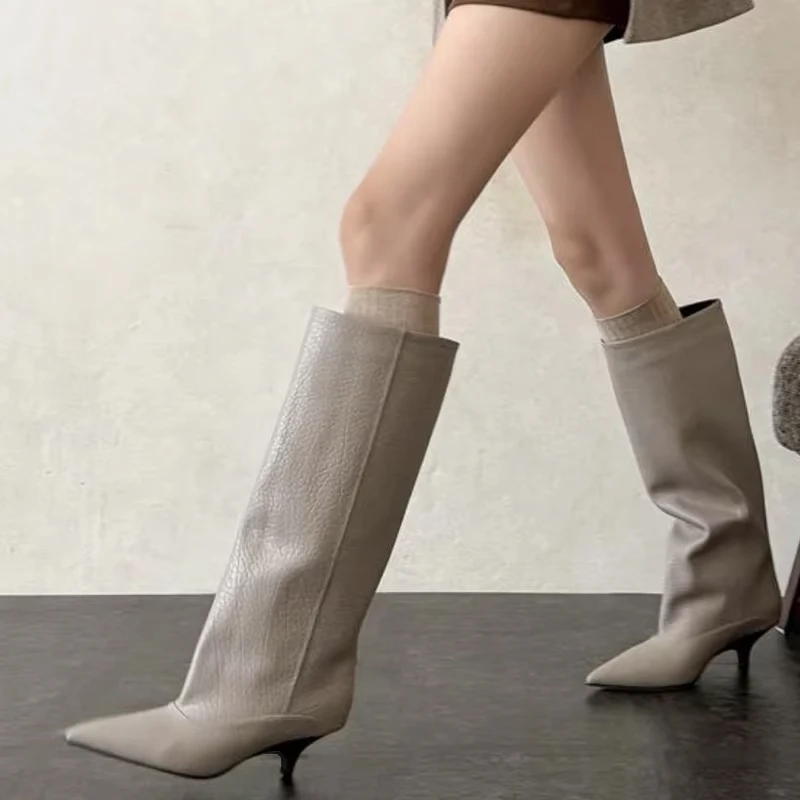 Women's Real Leather Knee Boots - Low Heel Winter Dress Boots