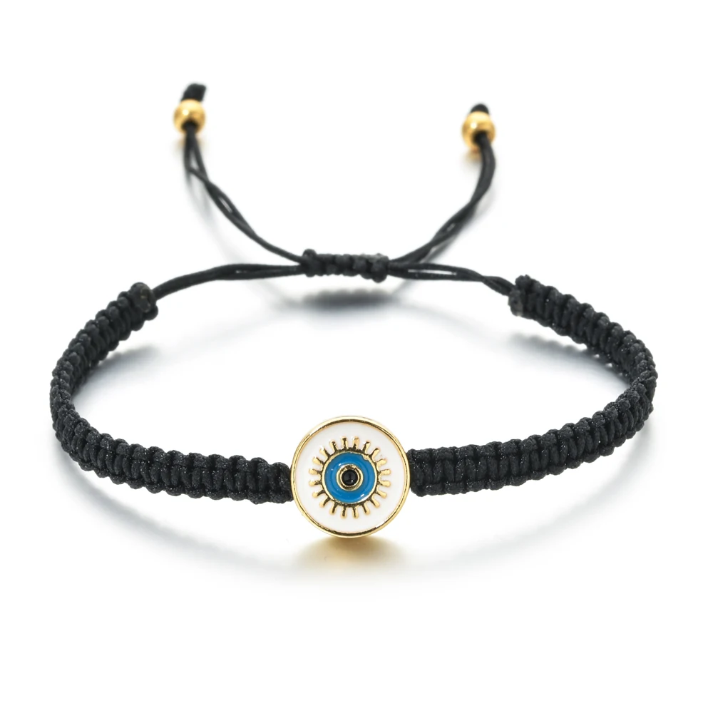 Hot Fashion Friendship Pink Rope Greek Evil Eye Charm Bracelet Round Enamel Beads Turkish Eye Bracelet Couple Hand Jewelry