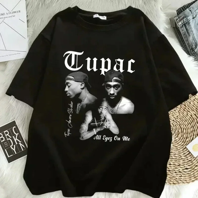 2024 Summer Fashion T-shirt Rapper Tupac Top Hip Hop Street Wear Oversized Short Sleeve T-shirt Men's And Women's T-shirts