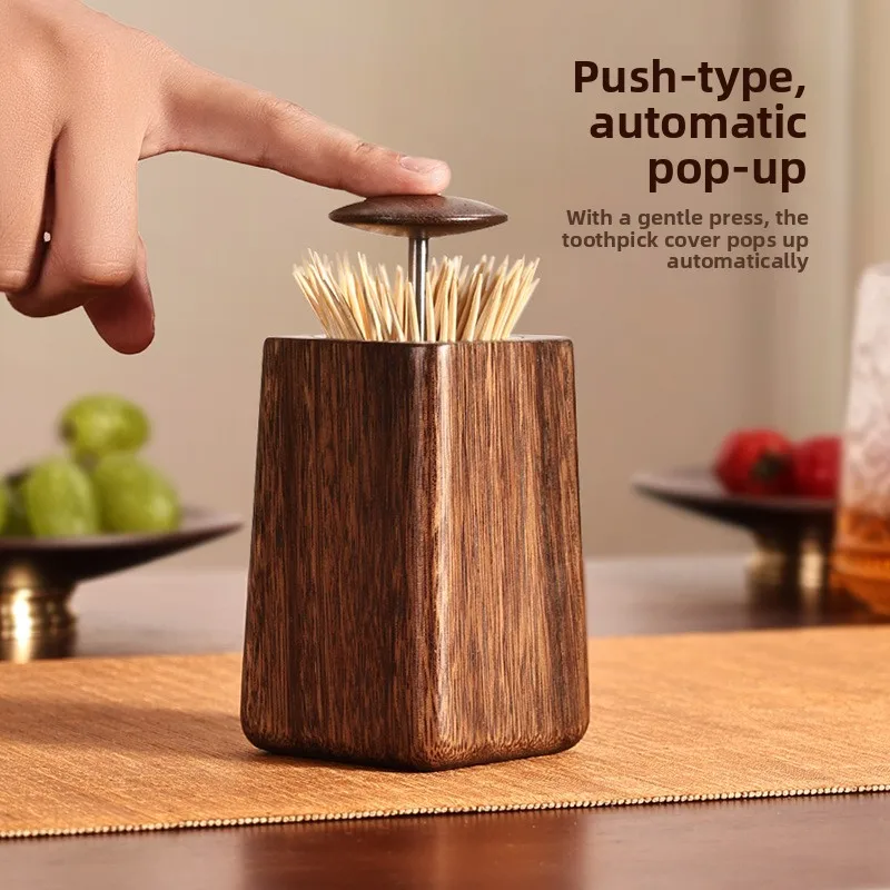 Walnut square light luxury creative toothpick bucket living room dining room home press type automatic pop-up toothpick holder
