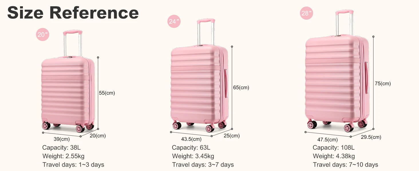KONO ABS+PC Hartschalenkoffer mit 4 Rollen, TSA-Schloss – Trolley Handgepäck/Reisekoffer (55/65/75cm) – Detail 12