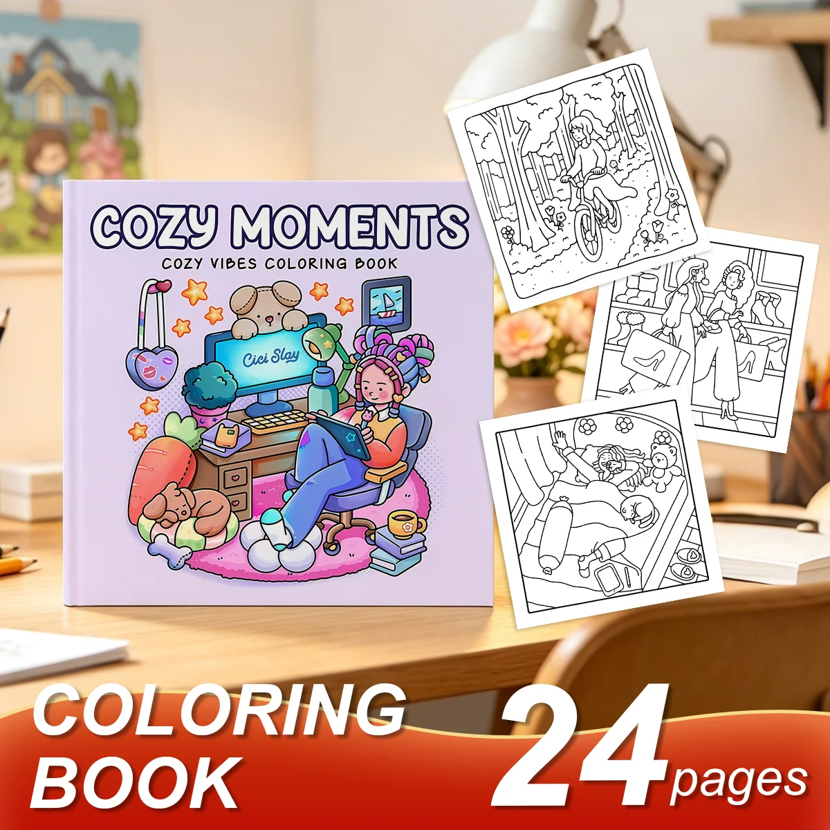Cozy Moments Coloring Book Cute Relax Domestic Scene Thick Line Stress Relief Coloring Pages for Adults Mindfulness Art Therapy