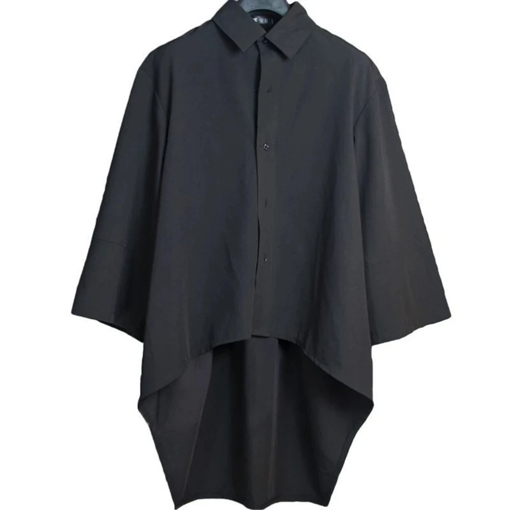 Shirt Asymmetric Mid-Length Casual Shirt Genderless Streetwear Ballroom Fashion Versatile Long-Sleeve Top Unisex 2025 New