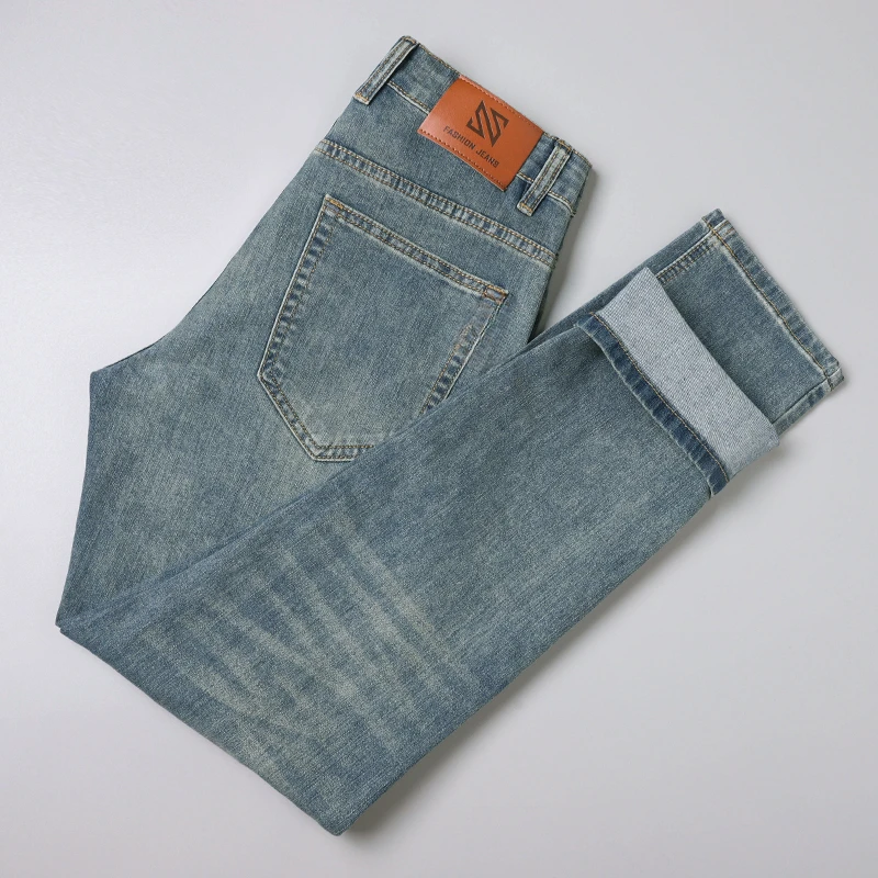 

Men's Slim Fit Casual Jeans 2025 Elastic Waist Classic Gray Fitted Straight Business Trousers Denim Pants Brand Clothes