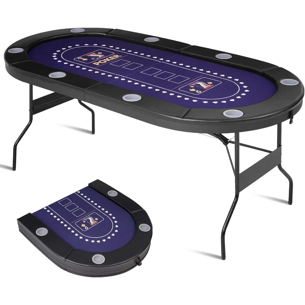 Foldable Poker Table for 8 Players, Professional Texas Hold'em Casino Table with Padded Rails & Cup Holders, Casino-Grade Felt