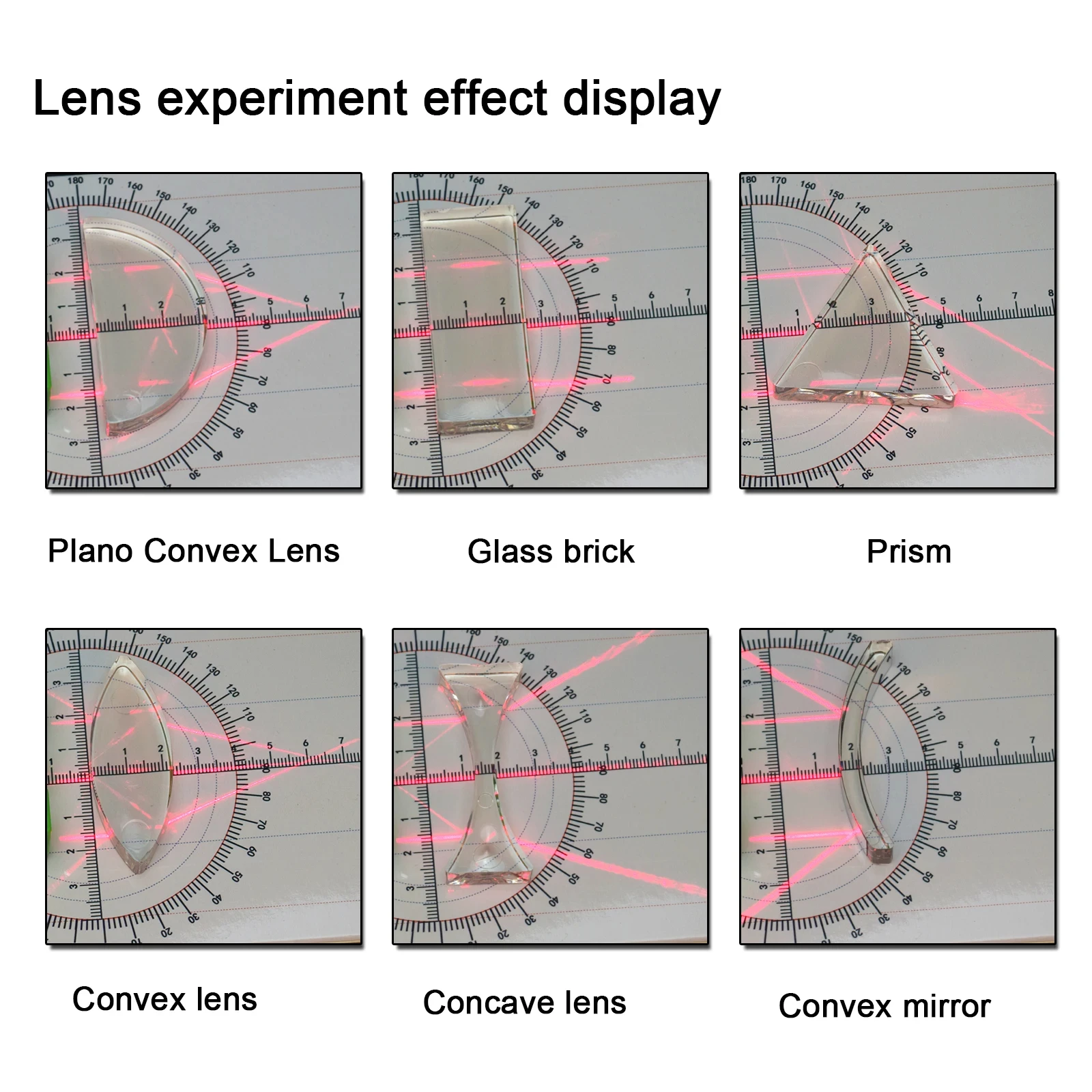 Set di lenti a prisma ottico 6 pezzi Kit ottico fisico con lente convessa concava acrilica per esperimenti della scuola primaria secondaria G112