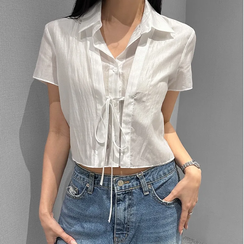 

Casual Chic Women's irt Spring Summer New Sle Small Design Sense ort Length Knot oulder Top Commute Sle Regular Thi...