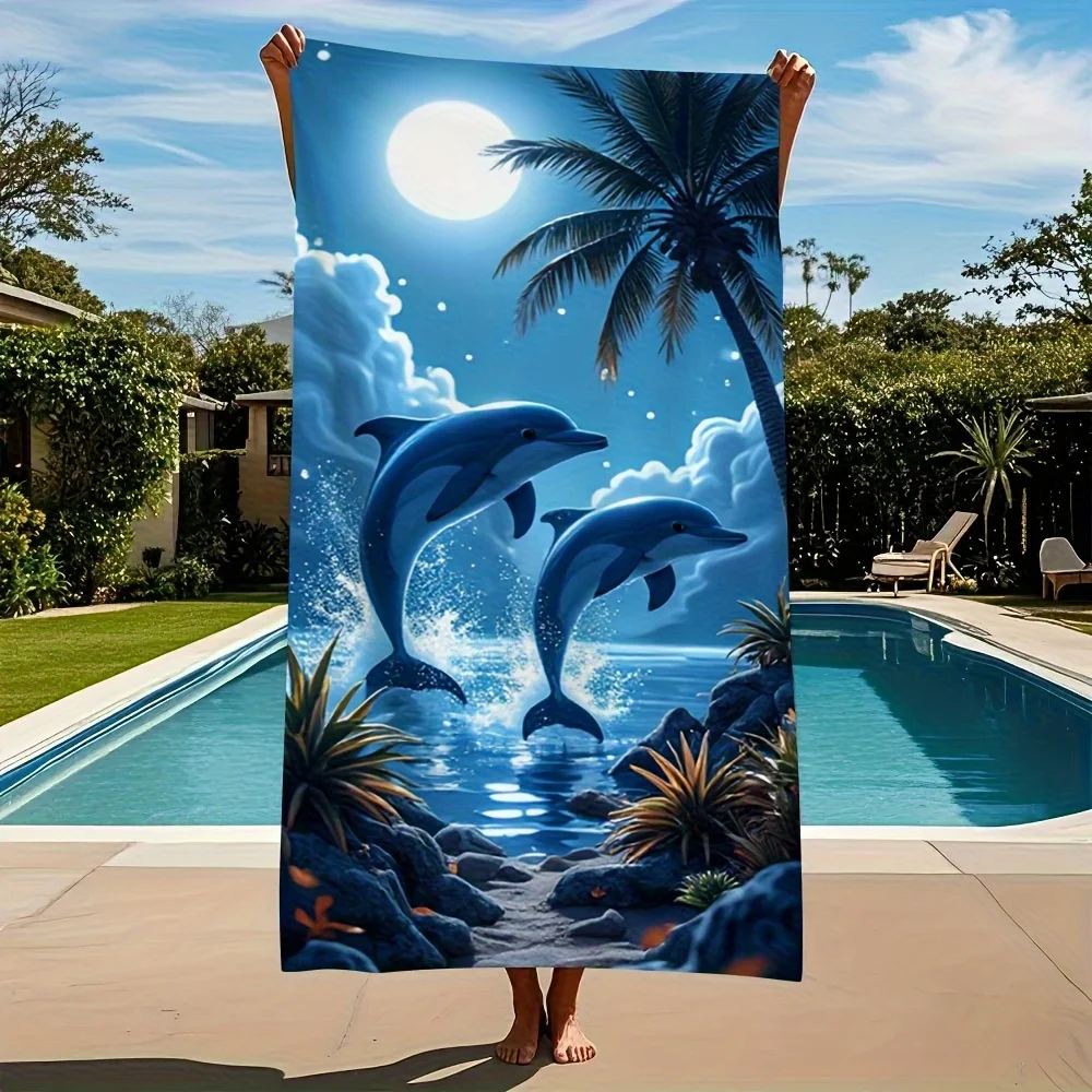 Newest Ferocious Big Shark Ocean Wave Print Microfiber Beach Towel, Quick Dry Sea Animal Towel for Boys Beach Swimming