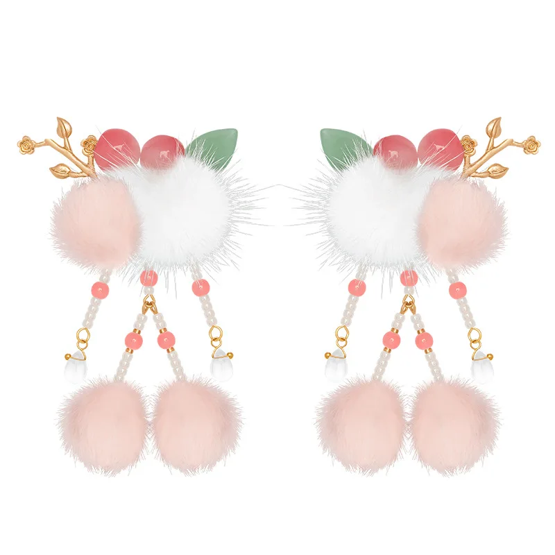 Hairball hairpin antique plush hair accessories Hanfu Chinese style Han elements winter headgear children's fluffy and cute