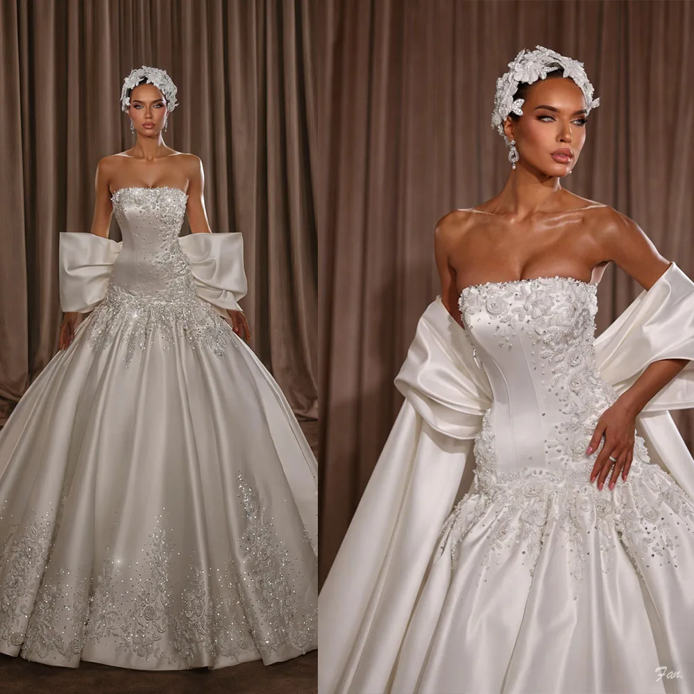Luxury Mermaid Wedding Dresses Beads Long Sleeves Appliques Lace Bridal Gowns Sweep Train Lace-Up Back Customized Robe De Mariée