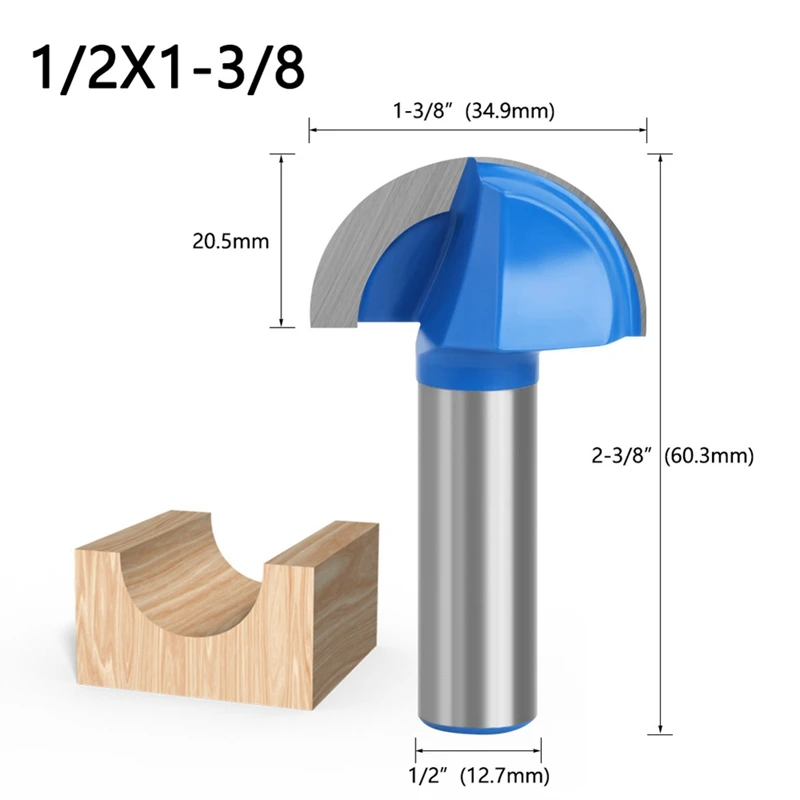 1/2 Shank Round Nose Groove Core Box Router Bit Double Groove Woodworking Tools Half Round Relief Drill Bits