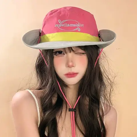 Tooling color matching letter bucket hat empty top hat women's summer 2026 parent-child outdoor hiking shading sun climbing hat