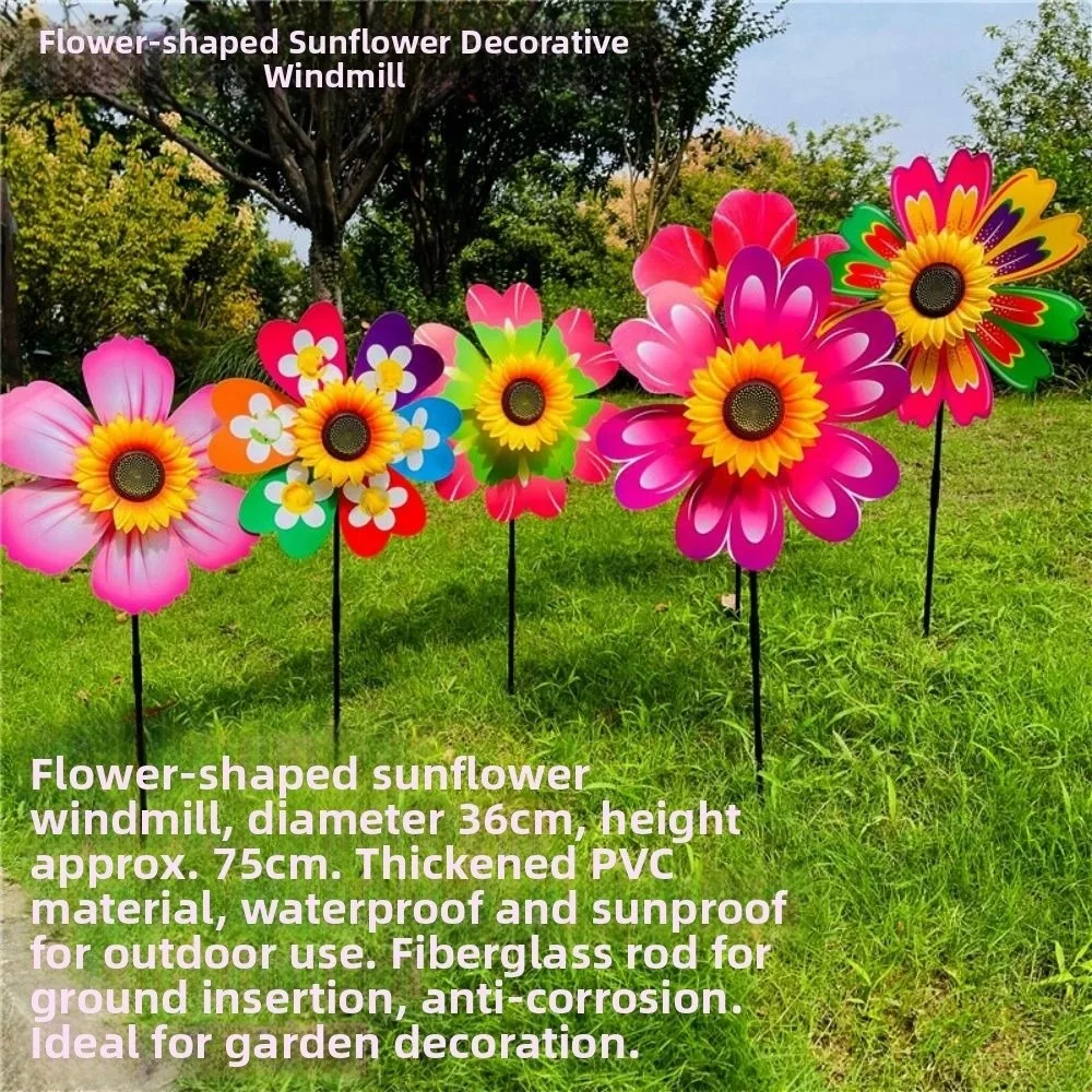 Multistyles Sonnenblumen-Windmühle, PVC, Liucai Wellenpunkt, rotierende Sonnenblume, Durchmesser 36 cm, Garten- und Hof-Windspinner