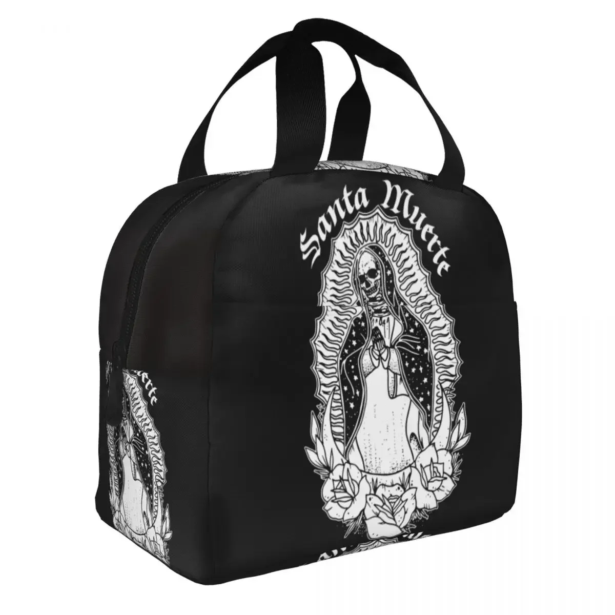 Santa Muerte Saint Death Portable Lunch Boxes Women Waterproof Mexican Dead Sugar Skull Cooler Thermal Food Insulated Lunch Bag