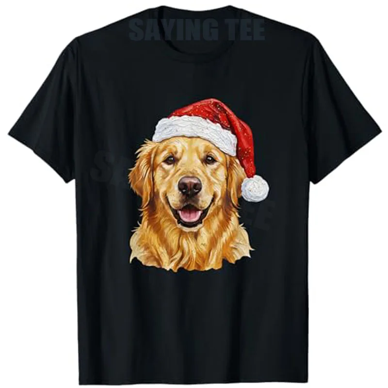 

Santa Golden Retriever Christmas Golden Retriever Dog Dad Mom T-Shirt Y2k Santa Hat Dog Lover Graphic Outfit Novelty Tees Gifts