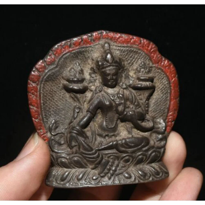 6cm Old Tibetan Bronze Green Mahayana Buddhist Enlightenment Goddess Pendant