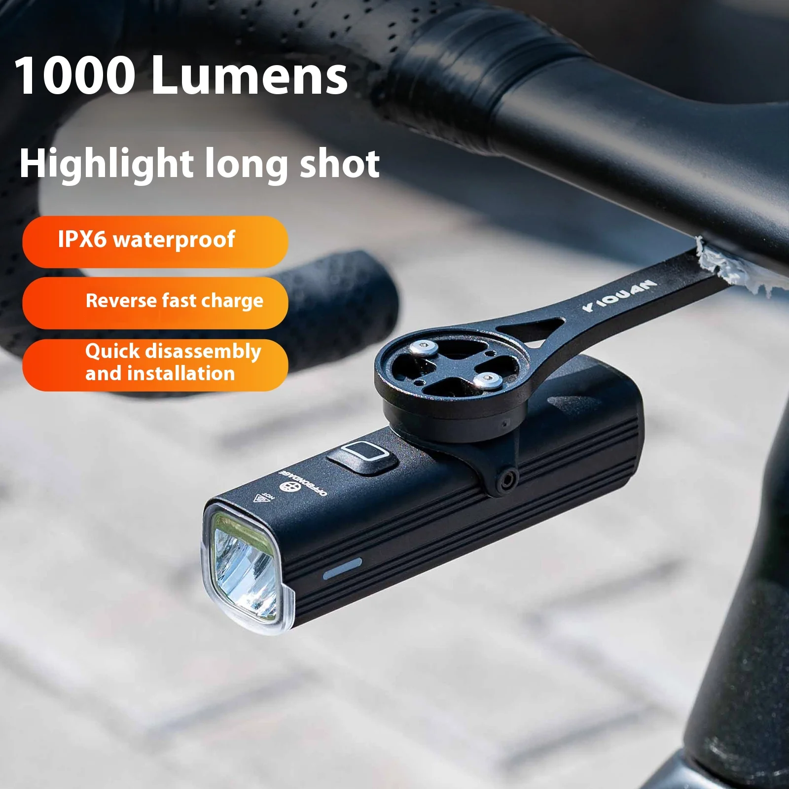 OFFBONDAGE Bicycle Light 1000 LM Quick Release  Aluminum Alloy Headlight Night Lighting USB Charging Waterproof Cycling Light