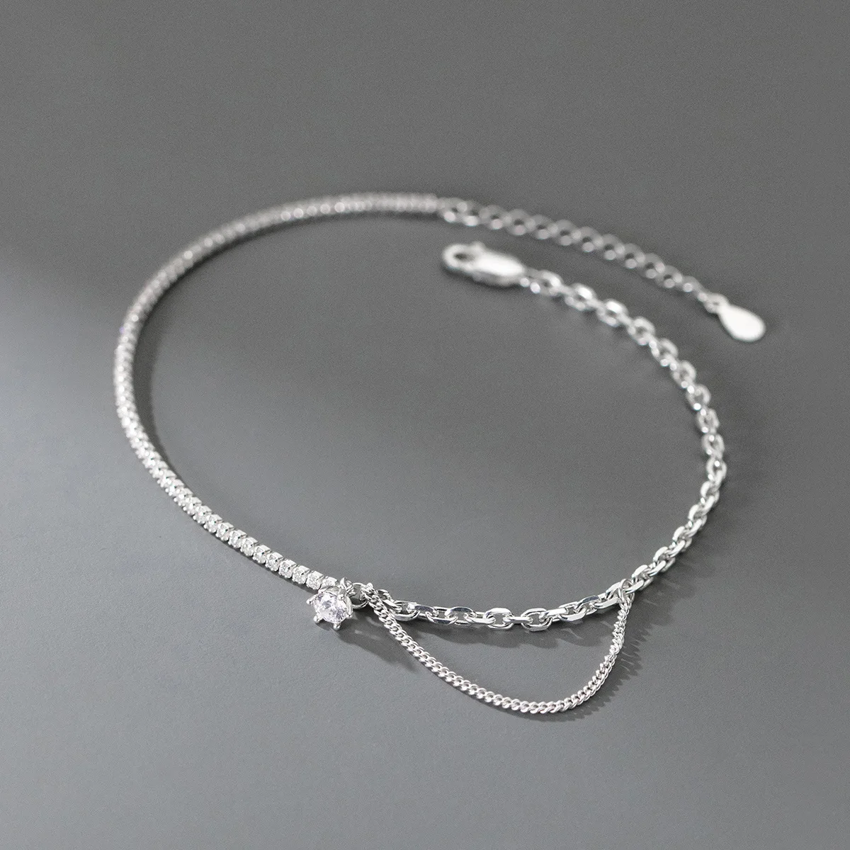 

Bracelet On The Leg 925 Sterling Silver Anklets Woman Tennis Chain Foot Tobillera Beach Accessories Barefoot Silver anklets