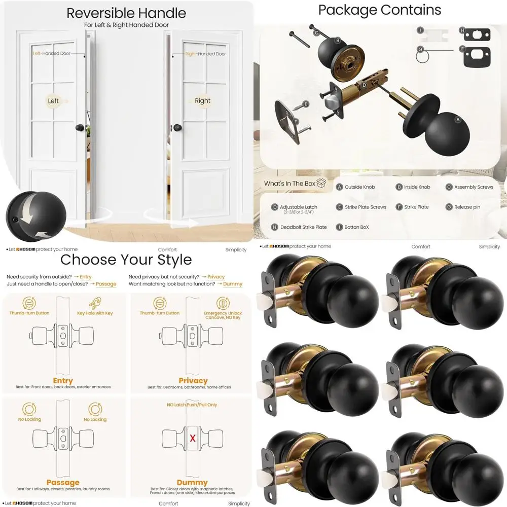 

Матовые черные дверные ручки для межкомнатных дверей, коридоров, гардеробных - без необходимости установки замка