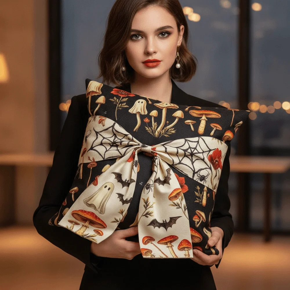 Polyester Halloween Cushion Cover 2D Printing Soft Texture Gothic Throw Pillow Vibrant Color Hidden Zipper Square Cushion Shell