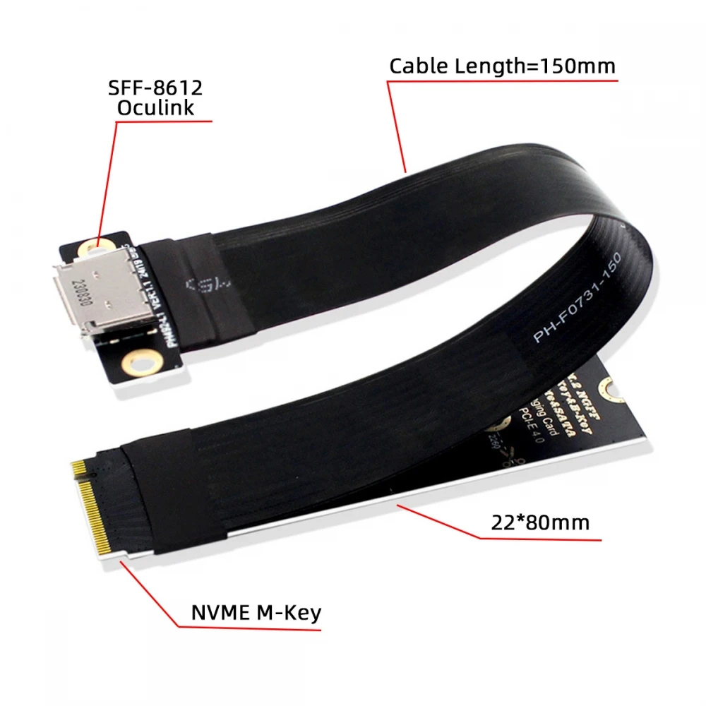 Cable de Extensión M.2 NVME a Oculink 4i para Tarjeta Gráfica SSD, Adaptador M2 M Key a SFF-8612, Cable PCIe 4.0 Gen4 para Computadora de Escritorio y Portátil