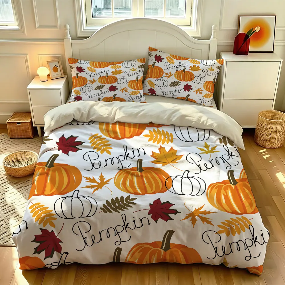 3pcs pumpkin maple leaf pattern bedding set 1 bedding cover 2 pillowcases (without fillers) bedding set