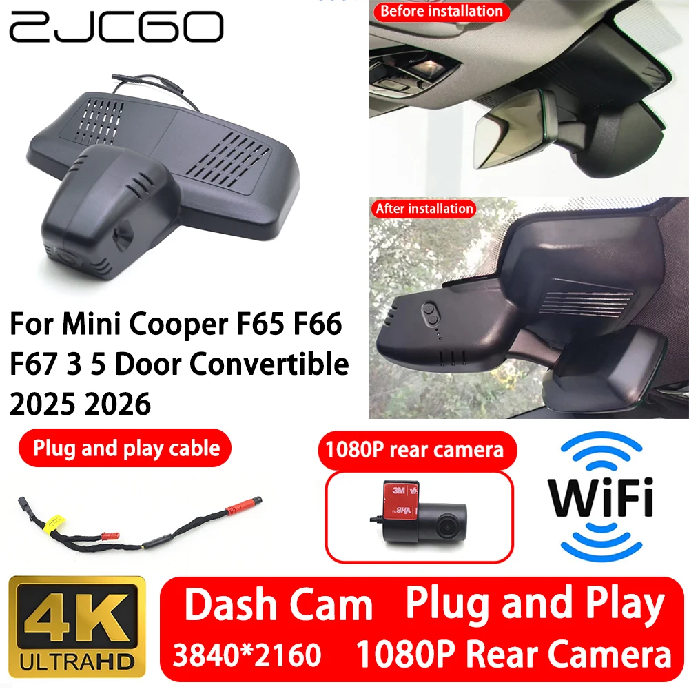 for Mini Cooper F65 F66 F67 3 5 Door Convertible 2025 2026 4K Front Rear Camera Dash Cam Wifi Plug and Play Video Recorder