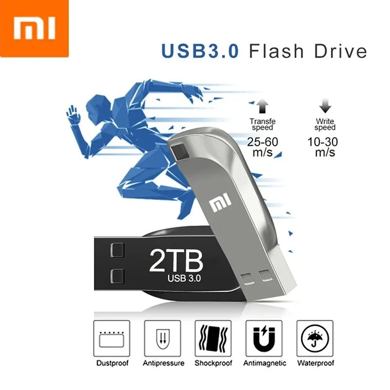 قرص معدني فلاش Xiaomi pendrive 3.2USB 2TB 1 تيرا بايت 512 جيجا بايت USB وحدة ذاكرة مقاومة للماء SSD، مناسبة لإبزيم قرص الكمبيوتر
