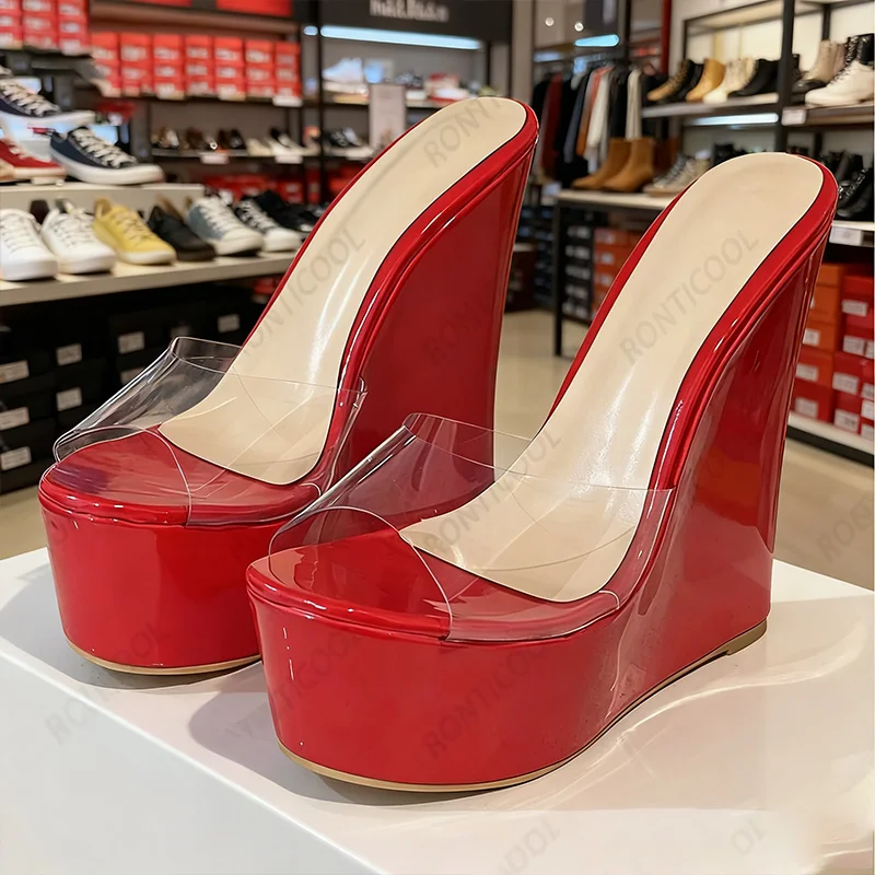 

Ronticool Handmade Summer Mules Women Sandals Wedges Peep-Toe Red Party Shoes US plus Size 51