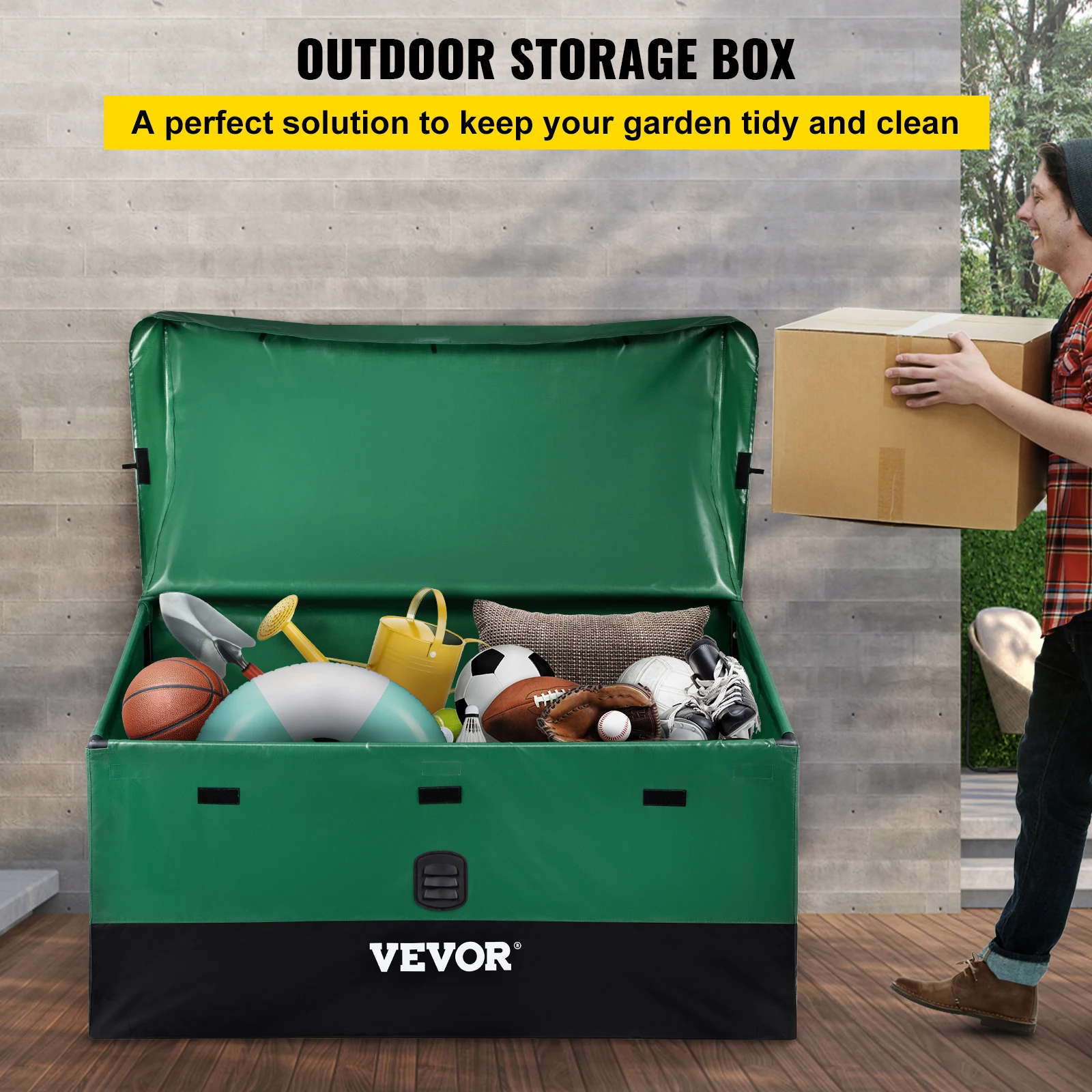 VEOVR Outdoor Storage Box Waterproof PE Tarpaulin Deck Box w/Galvanized Frame All-Weather Protection&Portable for Camping/Garden