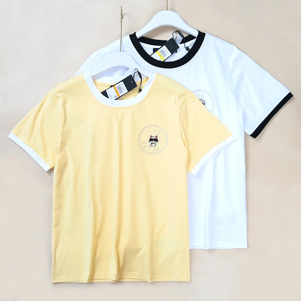 

Comfortable Cotton Short Sleeve T-Shirt Women's round Neck Heat Pressed Diamond Casual Versatile Summer New Style K Brand