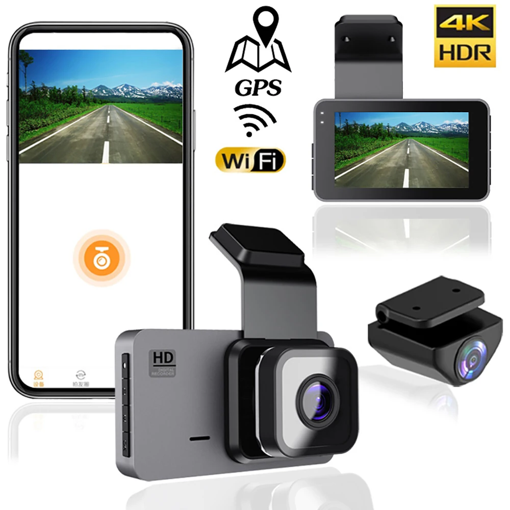 4K Dash WiFi GPS Cam Car DVR Rear View Camera 2160P Drive Video Recorder Vehicle Black Box Night Vision Auto Dashcam Car Camera