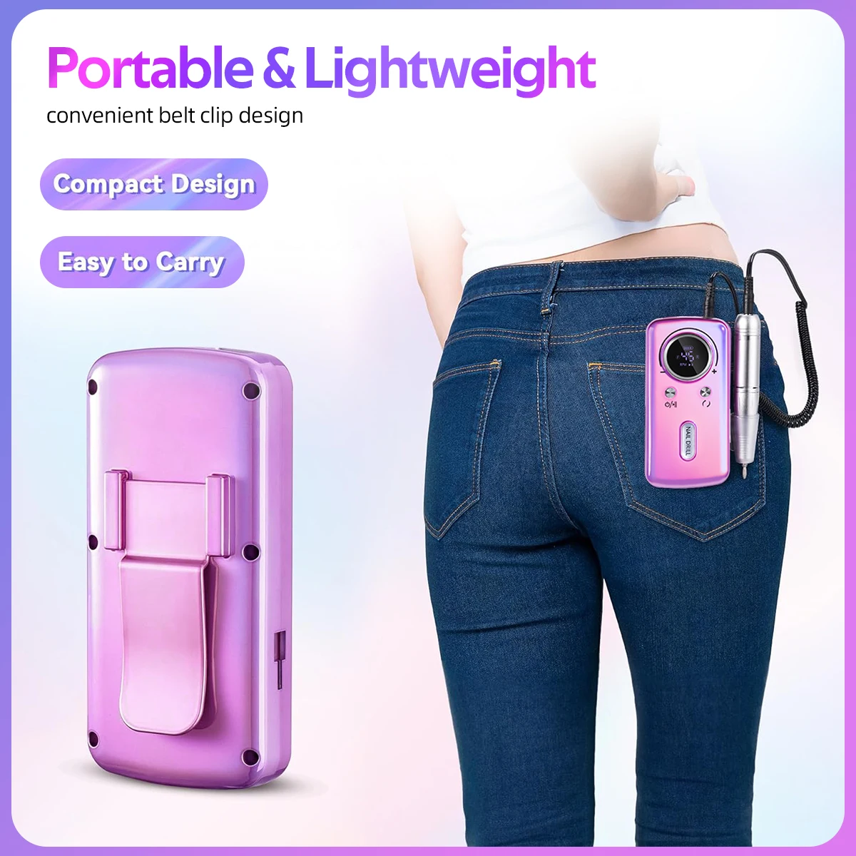 Trapano per unghie 45000RPM con Display LCD HD levigatrice per unghie ricaricabile per fresatrice portatile per trapano per unghie Manicure